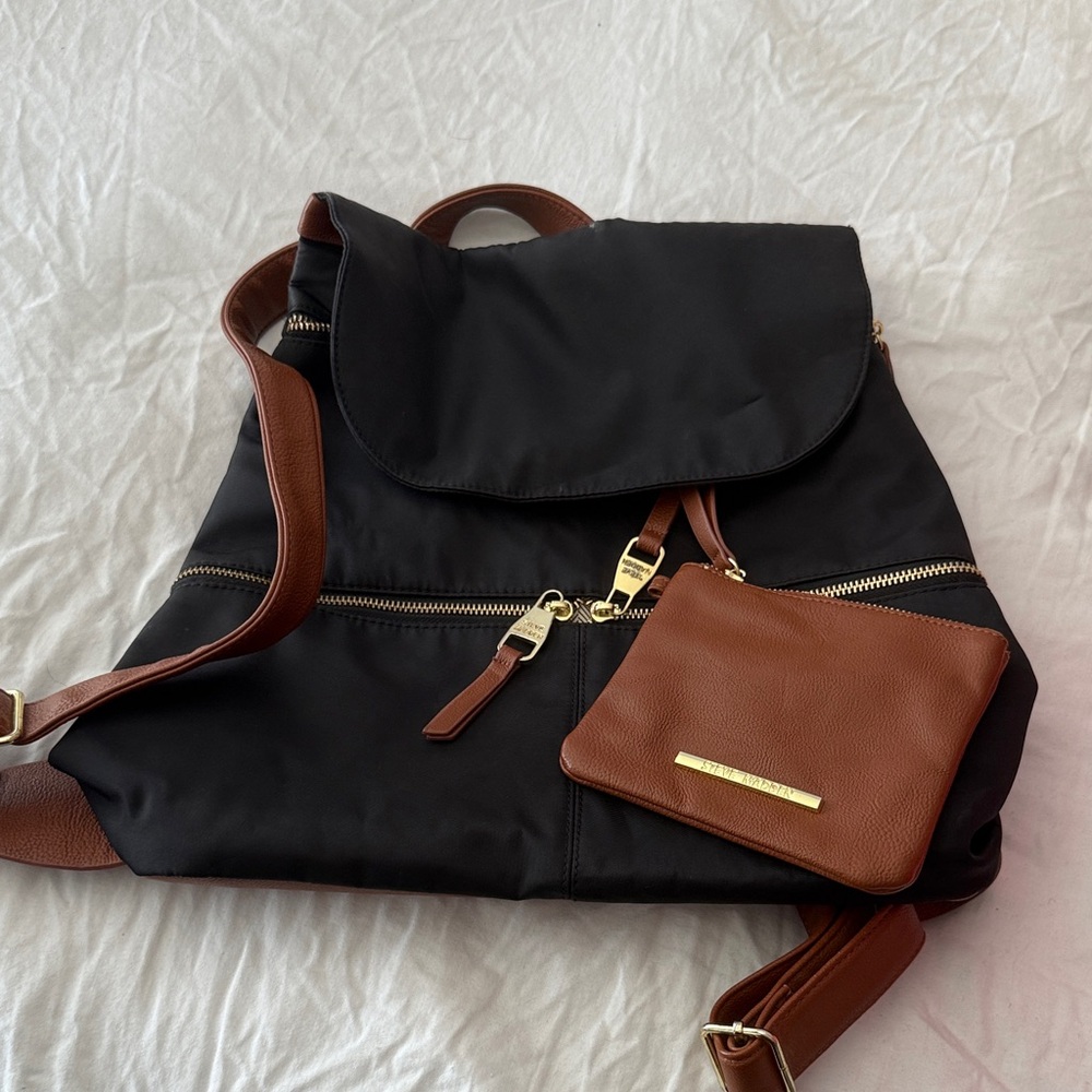 Steve Madden Black and Brown Backpack & Wallet